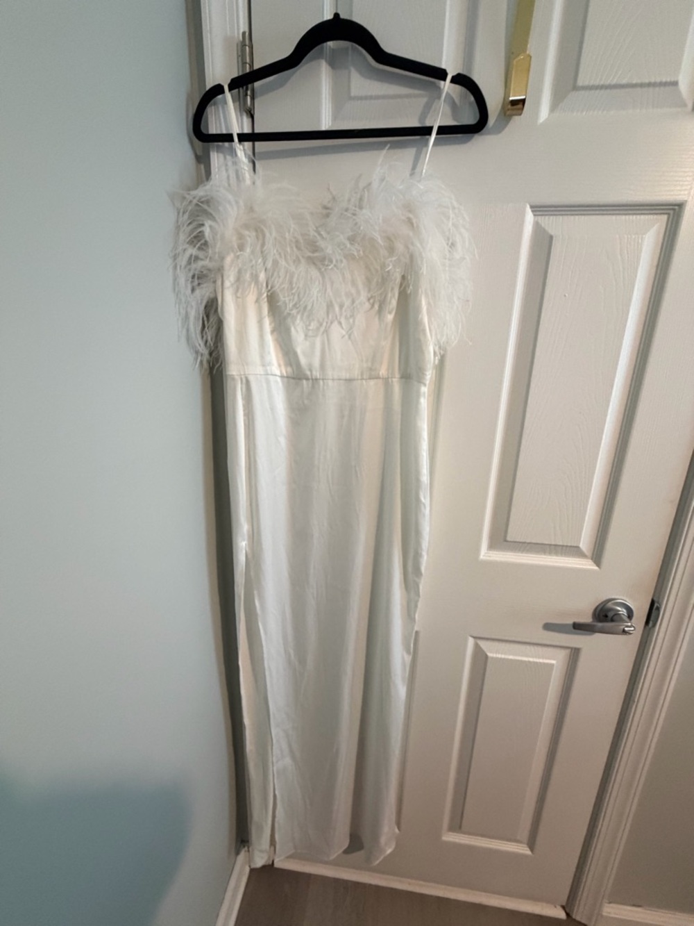 Fashion Nova White Feather-Trim Midi Dress